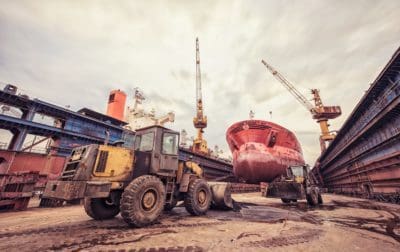 large ship in drydock 