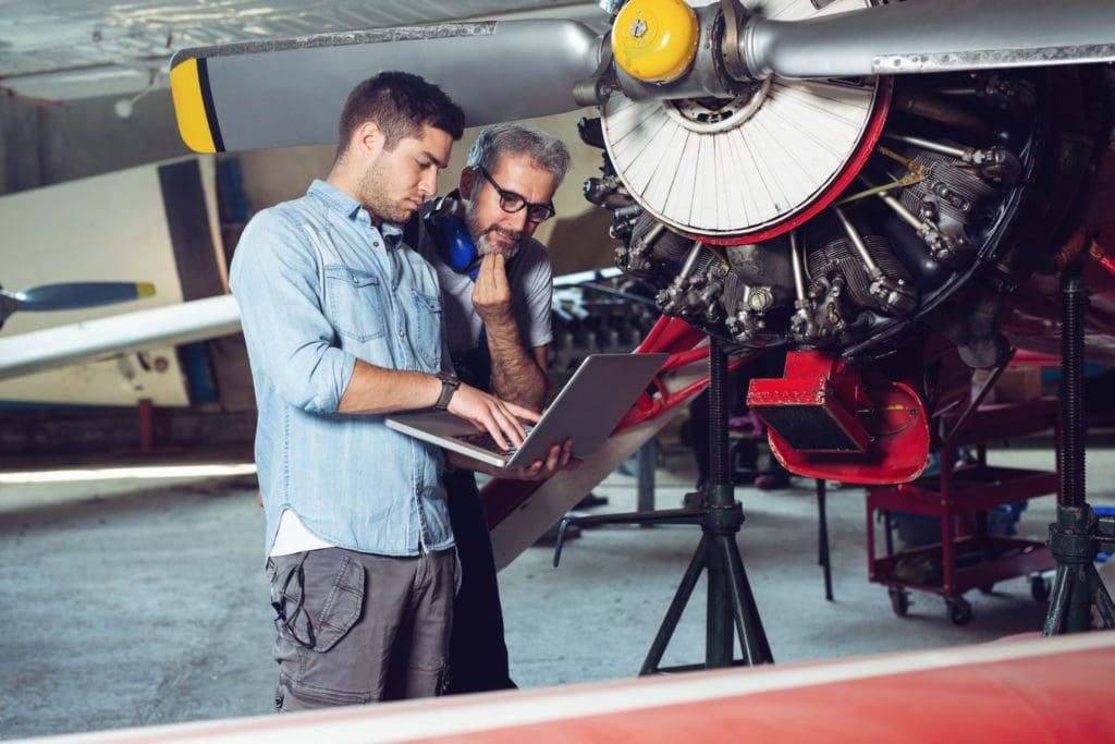 A plane engine undergoing maintenance