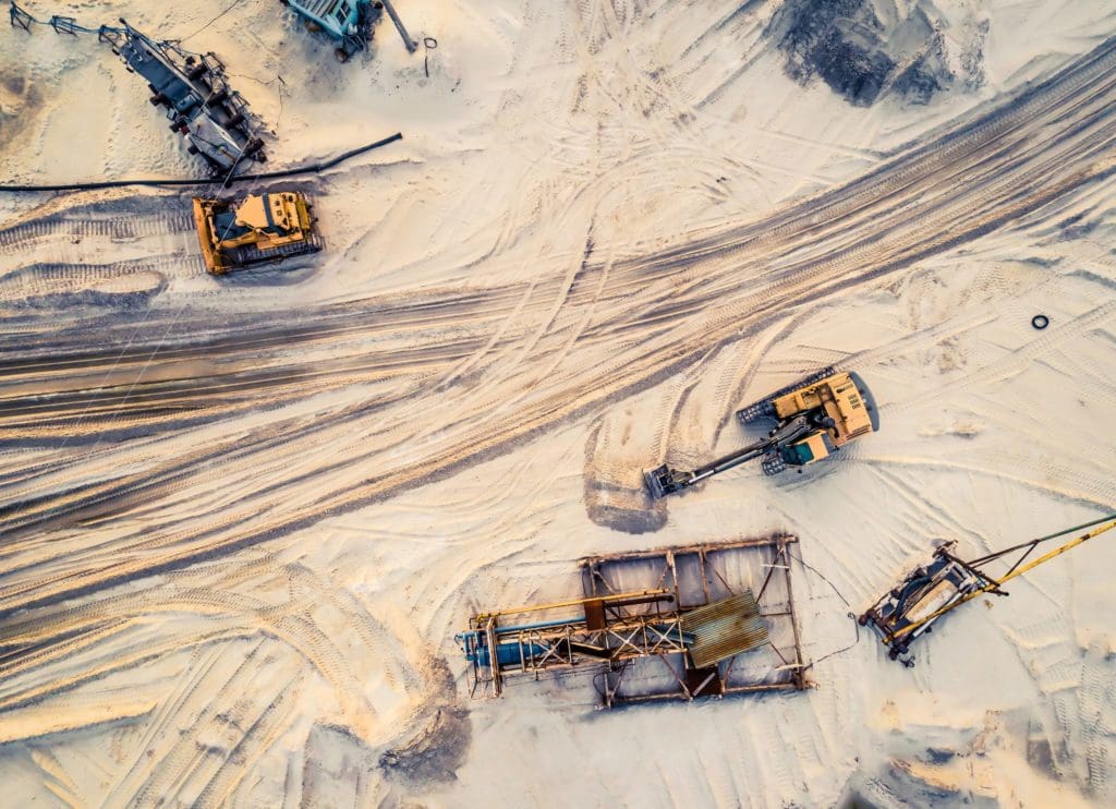 overhead view on a sand construction site