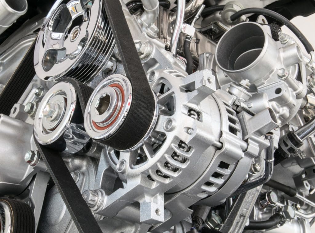 front view of the timing belts on an engine