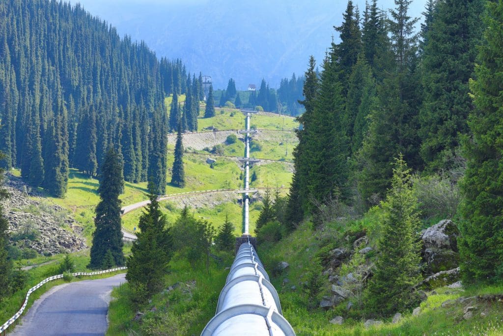 large pipeline crossing through a clearing of trees