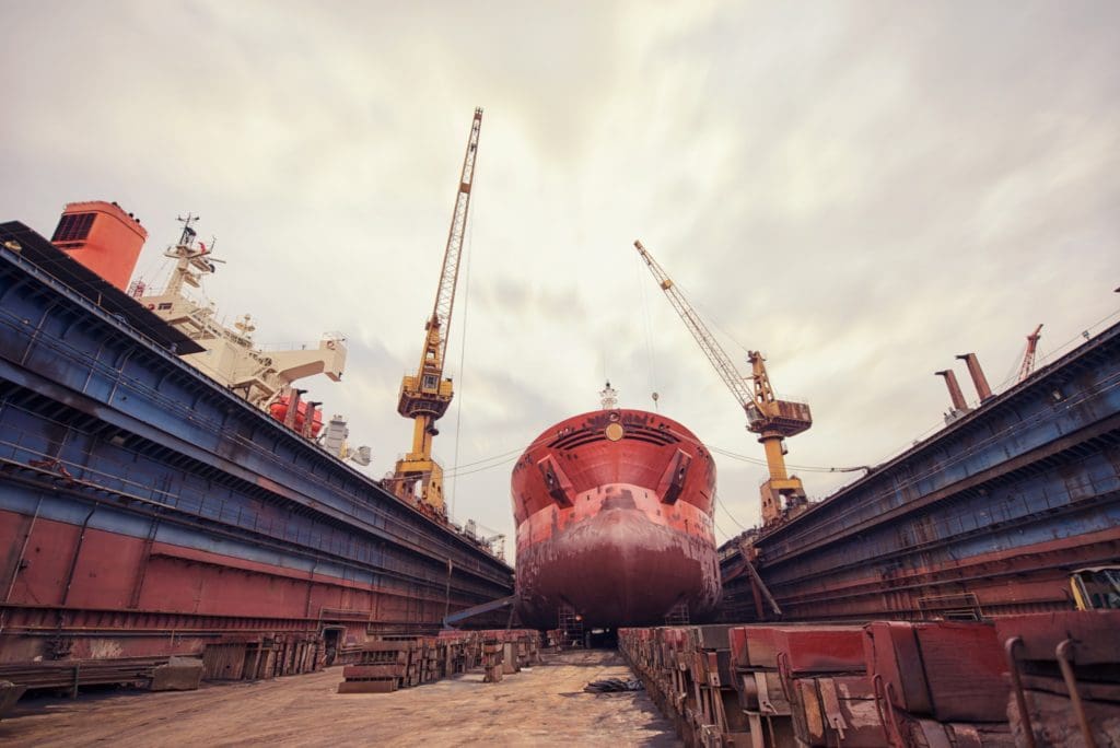 A ship in a repair yard.