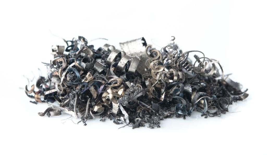 Pieces of metal waste and scrap metal.