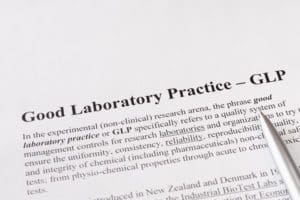 A white piece of paper that states a title of good laboratory practices (GLP).