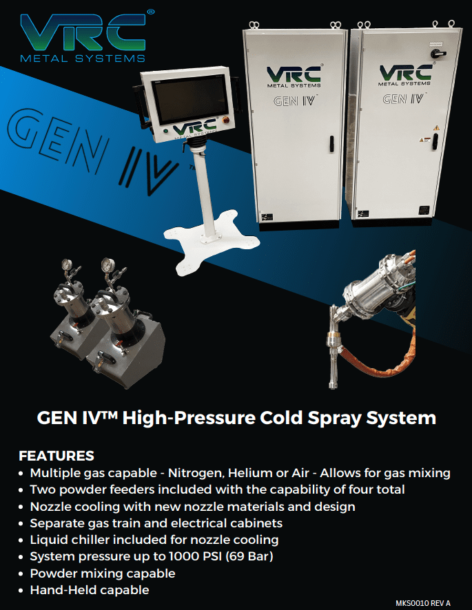 VRC Metal Systems GEN IV High-Pressure Cold Spray System Info sheet